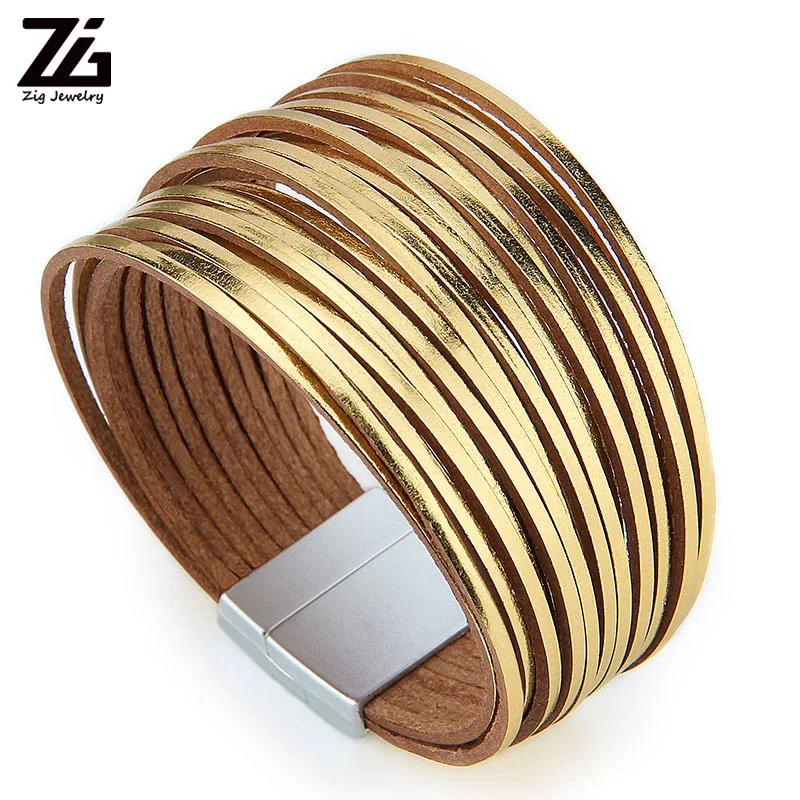 

ZG Bohemian Leather Bracelets for Women 2021 Fashion Ladies Slim Strips Multilayer Wide Wrap Bracelet Female Jewelry Gift