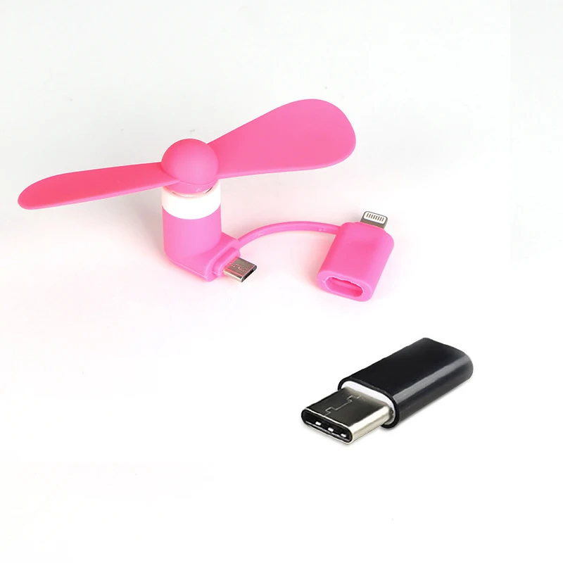 pink fan black typec 2 в 1 портативный мобильный телефон мини вентилятор охлаждения кулер для Micro USB C для iPhone 5 6 6S 7 Plus 8 X для Android не тип-c - Цвет: pink fan black typec
