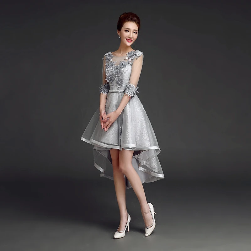 Sequins Homecoming Cheap Graduation Dresses Gray Elegant Women Bandage Special Occasion Mesh Dress High Low Abendkleider