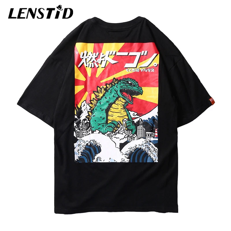 LENSTID 2019 Men T-Shirt Hip Hop Japanese Monster T Shirts Harajuku Streetwear Cartoon Tshirt Print Summer Short Sleeve Top Tees | Мужская