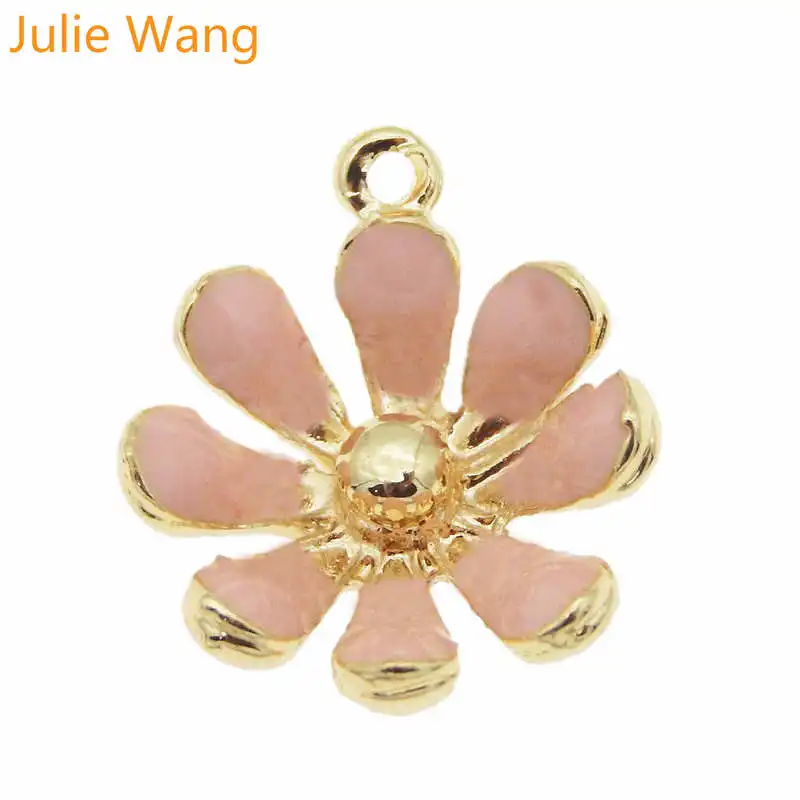 Julie Wang 10 шт. эмалированные розовые белые маргаритки подсолнухи сплав золотой тон