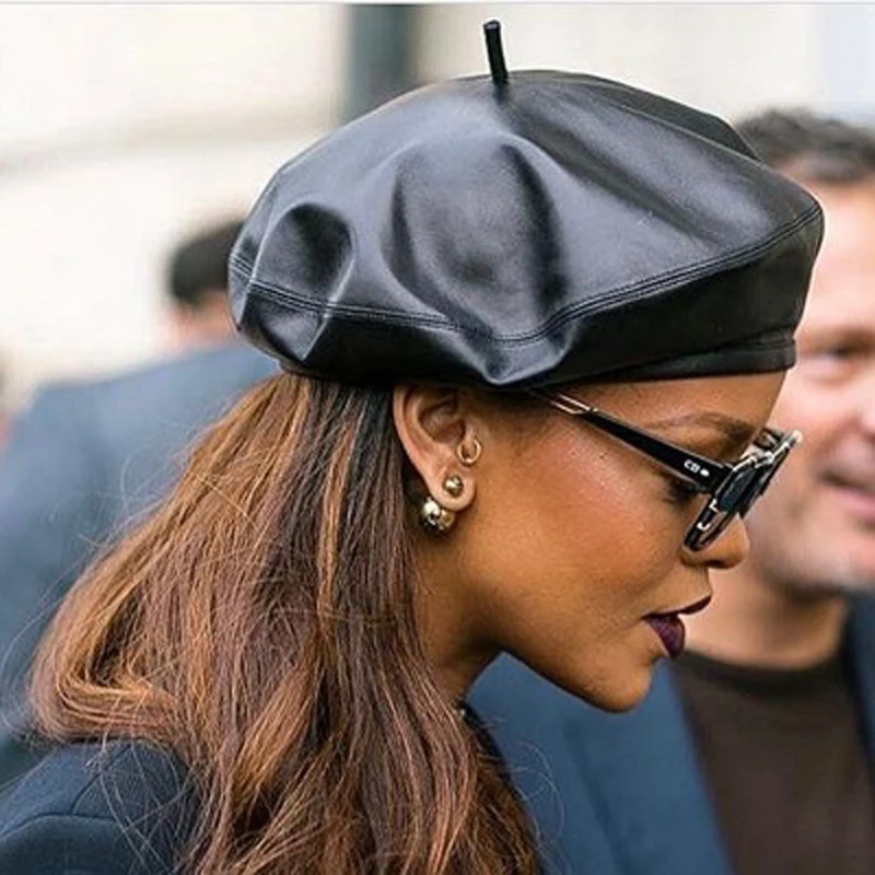 Wholesale genuine leather european America style female hat lambskin Hat Beret Jazz Hip Hop artist sheepskin | Аксессуары для
