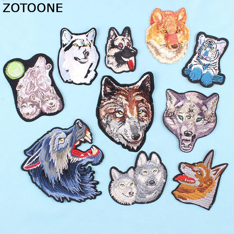 ZOTOONE Cool Wolf Dog Tiger Bike Parches Embroidery Iron on Patches for Clothing Animal DIY Stripes Stickers Applique Badge C