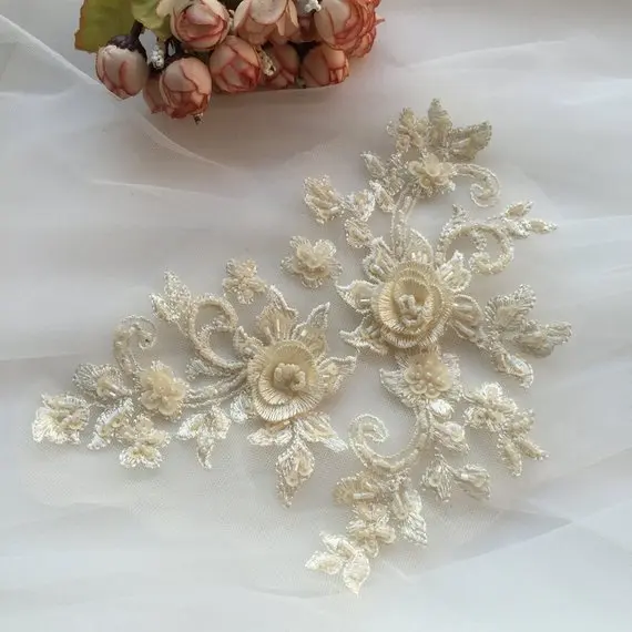Шампанское 3d Цветочные мотив лиф один кусок сшитые вручную тяжелые бусинки