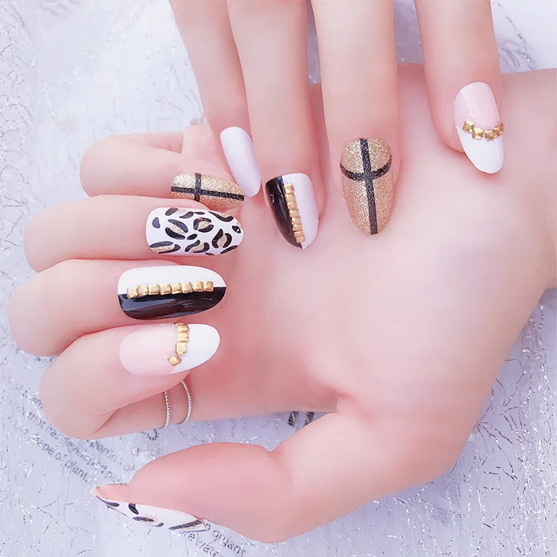 24 шт. женские сексуальные леопардовые накладные ногти новые модные блестящие