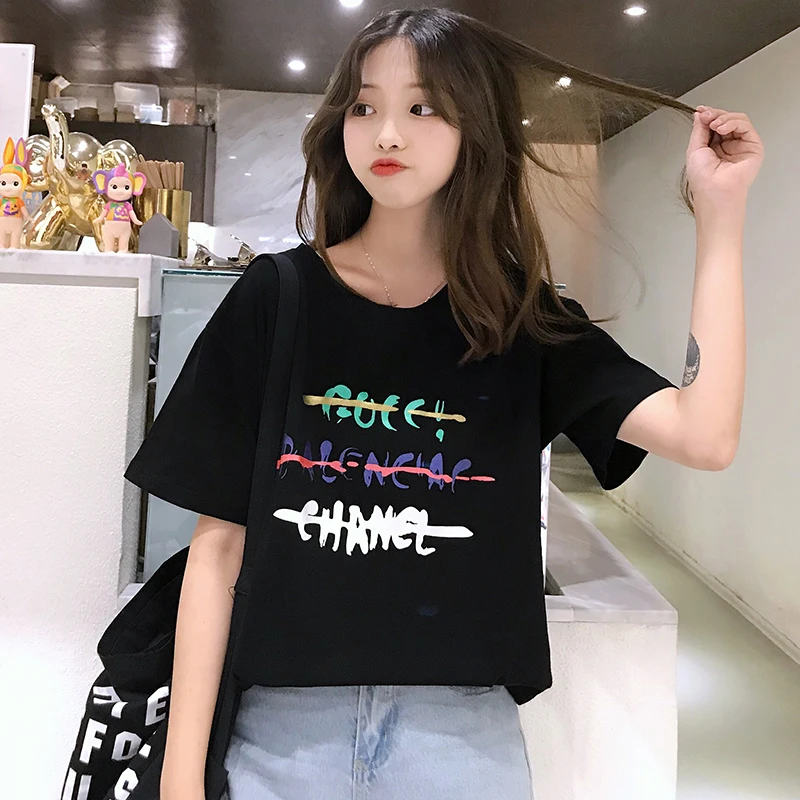 Корейская Хлопковая женская футболка с буквенным принтом большие размеры белая