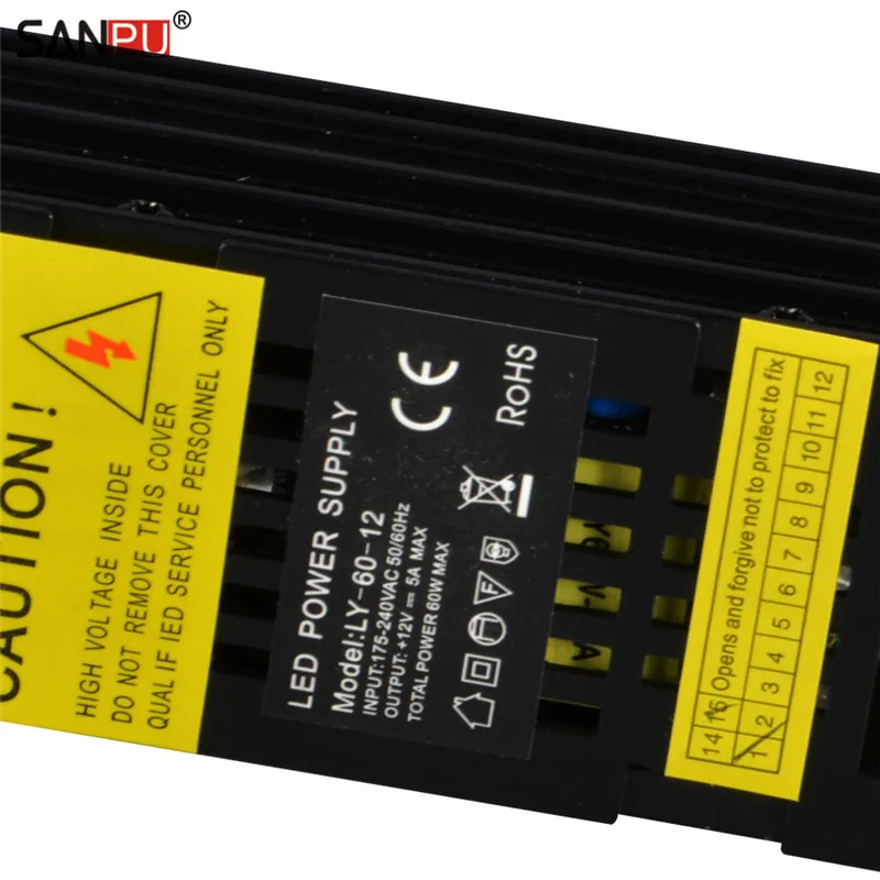 Импульсивный источник питания 220 v AC-DC Питание 12 v 60 W 5A постоянного Напряжение один Выход трансформатор водителя закрытый черного цвета для светодиодный полосы света 48 Вт