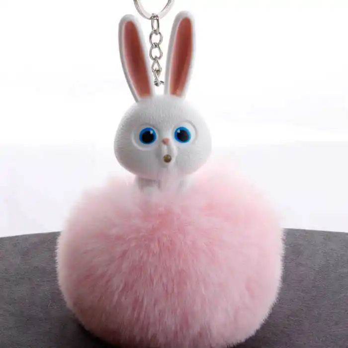 Новые мини Плюшевые Kawaii Кролик Мех мяч мягкие игрушки для ключей Симпатичные Детские плюшевые куклы помпон пушистый Шарм ребенок для девочек подарок для женщин - Цвет: Розовый