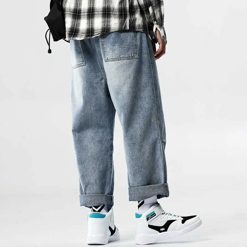 Уличная одежда шаровары мужские Свободные мешковатые джинсовые штаны синие
