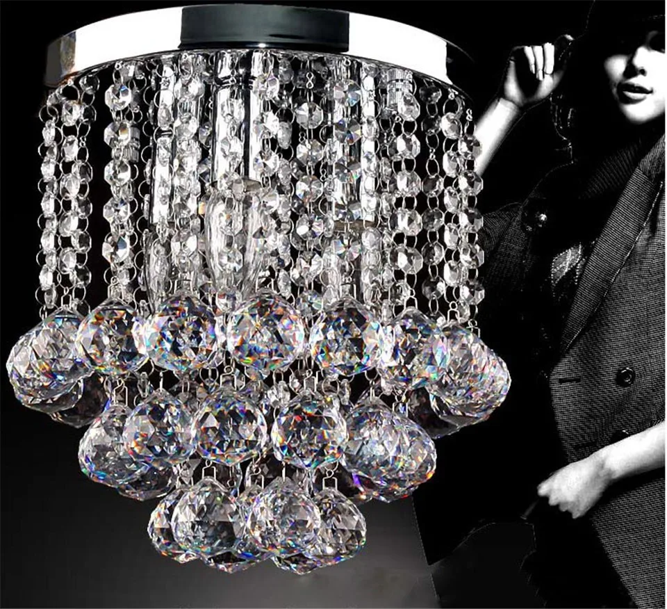 

Ceiling light led Lights E14 Bulb k9 Crystal Stainless steel base Modern Round Design Bedroom Dining room Restaurant Foyer Small