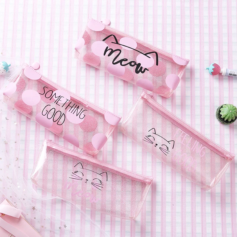 1 шт. милые розовые прозрачный пенал для девочек Kawaii Канцелярские Papeleria дети