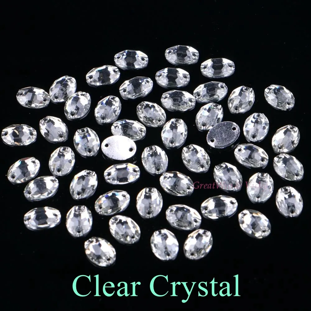 Clear Crystal 7x10 мм Овальный Форма пришить стразы с двумя отверстиями в форме эллипса, кристаллы смолы бусины со стразами и камнями 50 шт./упак - Цвет: Clear Crystal