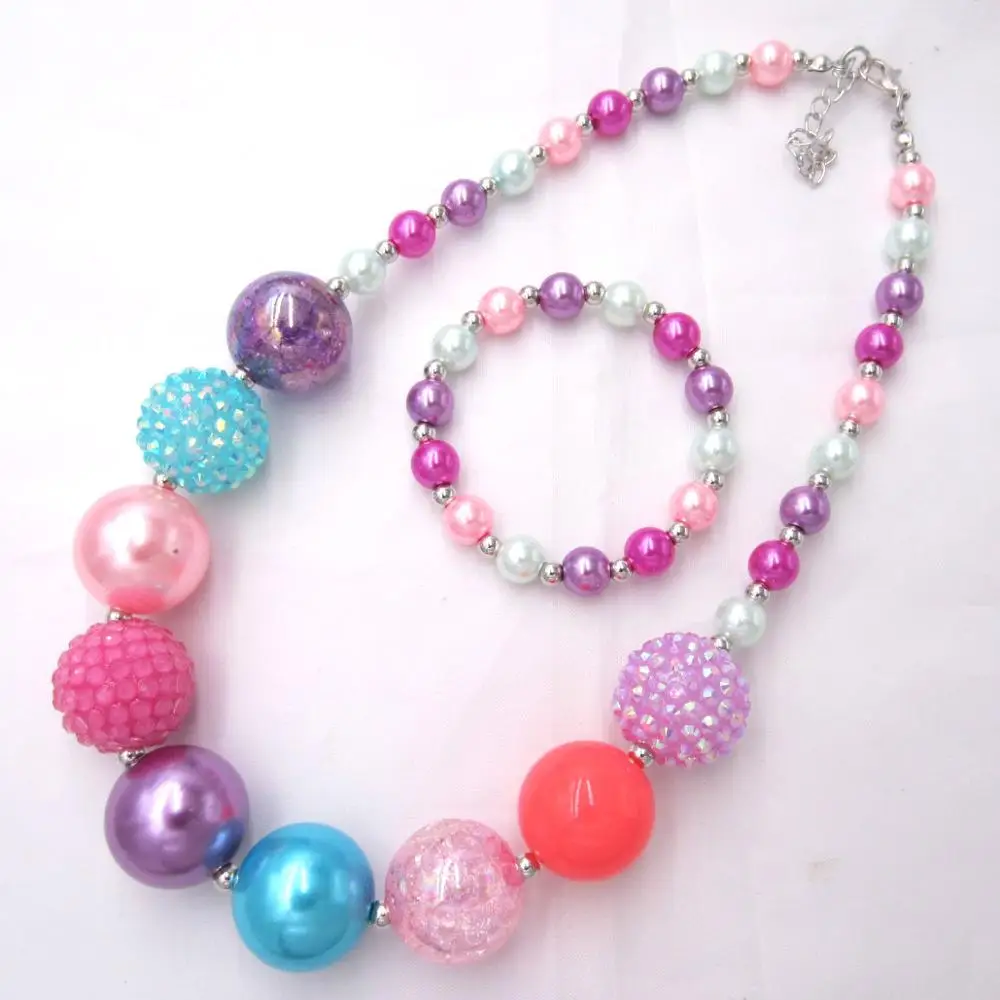Necklace Bracelet Новая модель, Детские ожерелья с бусинами, разноцветные ожерелья с жемчугом для маленьких девочек, ожерелье с бусинами, браслет, ювелирный набор для детей, подарок 1 шт - Окраска металла: Necklace Bracelet