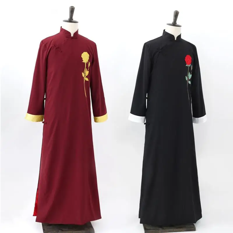 Традиционное китайское Ципао Мужская Новая одежда с вышивкой в виде роз платье