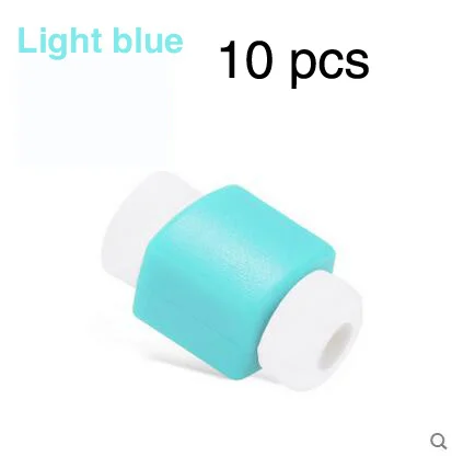 Light blue 10 pcs 10 шт./лот, милый кабель, защита для наушников для iPhone, USB, цветное зарядное устройство для передачи данных, кабель для наушников, защитная крышка - Цвет: Light blue 10 pcs