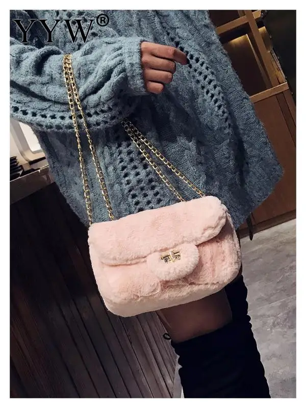 

YYW Plush Handbag Women Fashion Mini Small Crossbody Bag 2018 New Arrive Shoulder Bag Winter Party Evening Purse With Chain
