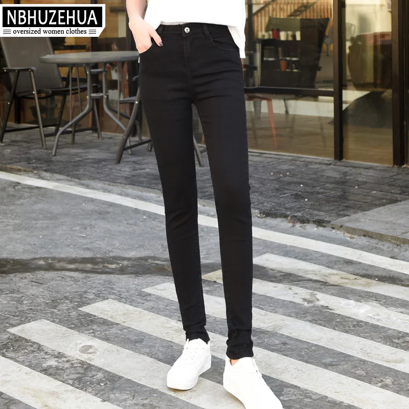 NBHUZEHUA T900 4XL 5XL 6XL 7XL 2018 весенние женские джинсы узкие эластичные черные джинсы|Узкие