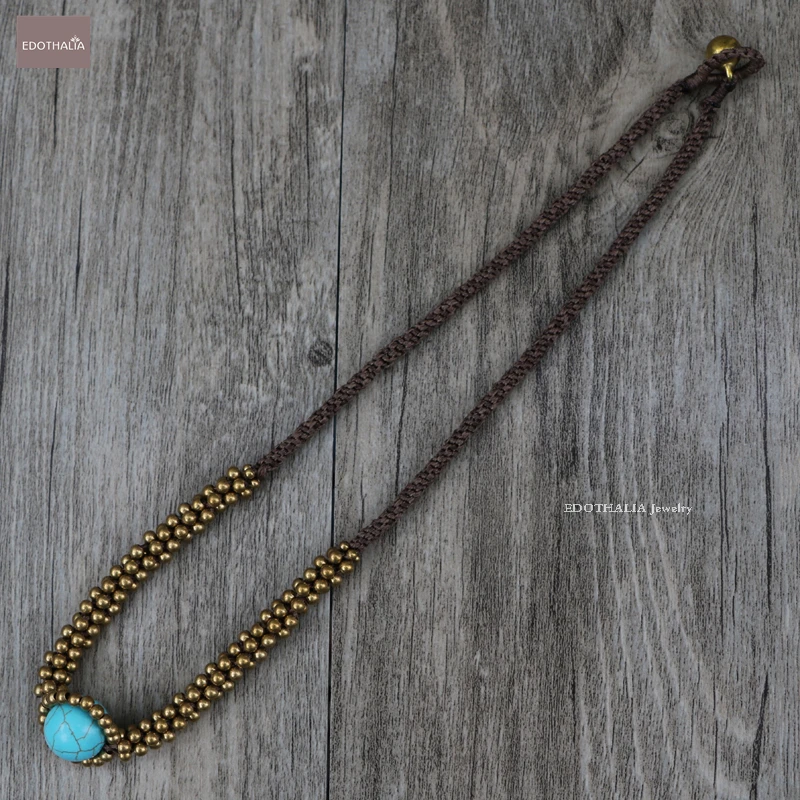 EDOTHALIA Vintage Style Brass Bell Beads Necklaces For Women Chip Blue Stone/ One Big Stone Pendants Maxi necklace Reloj Mujer | Украшения