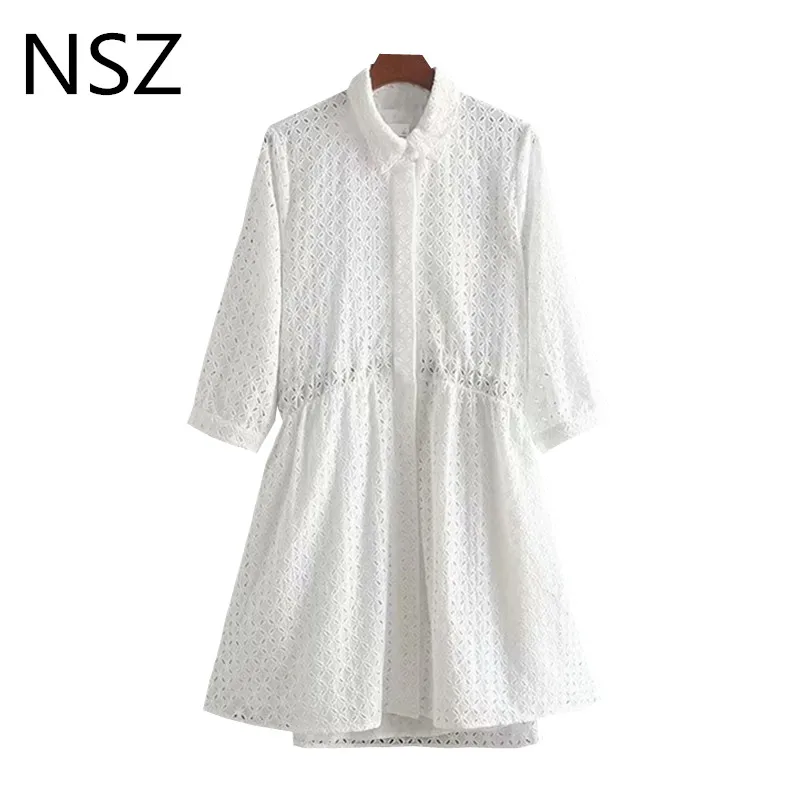 NSZ женское хлопковое белое платье блузка с вышивкой и вырезами коротким рукавом