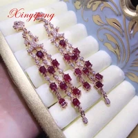 xin yi peng 925 silver plated gold inlaid natural ruby drop earrings women stud earrings fashion