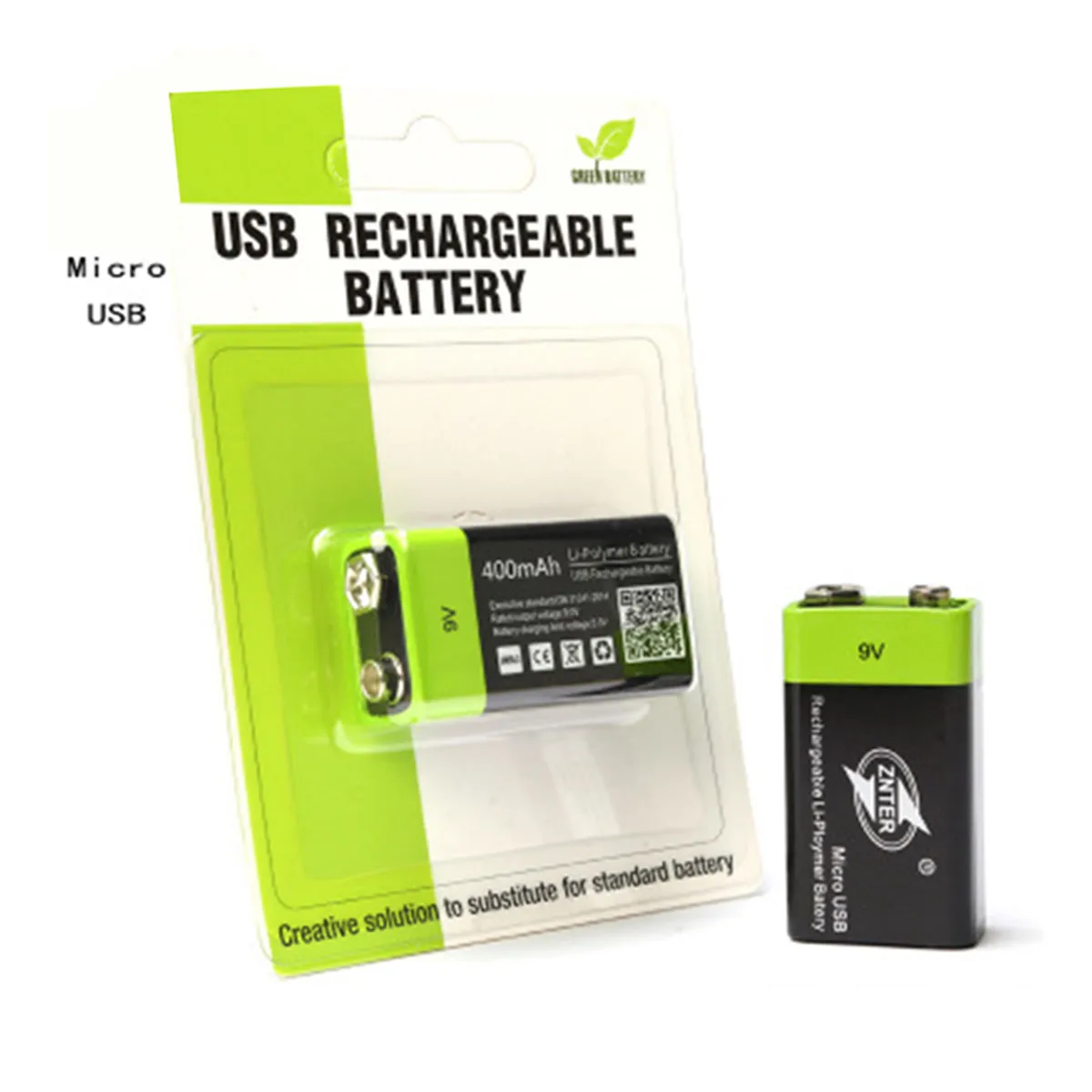 ZNTER 9V перезаряжаемая батарея 400mAh USB RC батарея для микрофона 9V Lipo батарея 3.6Wh микро USB зарядное устройство