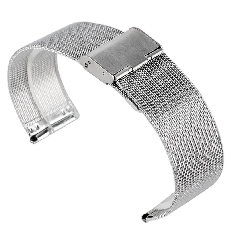 

20/22mm Silver Wrist Band Watch Strap Bracelet Men Stainless Steel Mesh Replacement Watchband Luxury Hook Buckle + 2 Spring Bars