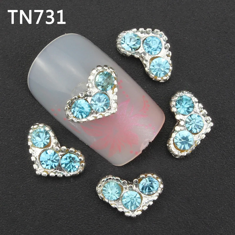 10pcs blu metalHeart Rhinestones 3d Nail Art Decorations Alloy Stcikers Charms Jewelry for Gel/Polish Tools TN731 | Красота и