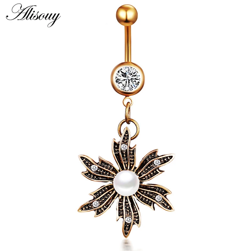 Love Heart Belly Button Rings Bar Gold Color Surgical Steel Navel Piercing Sexy Body Jewelry for Women CZ Navel Piercing rings