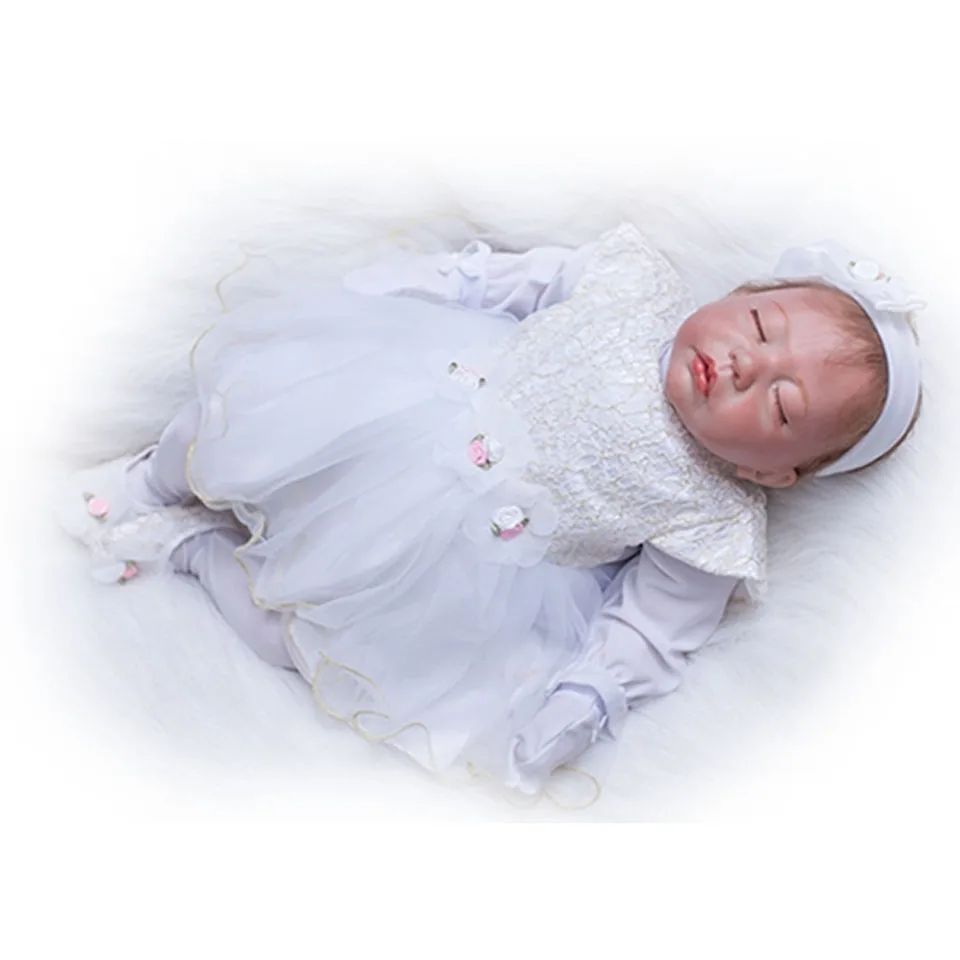 

Realistic Reborn Baby Dolls 20'' 50 cm Soft Silicone Baby Dolls Looks Truly Sleeping Bebe Alive Girl Wear White Dress kits