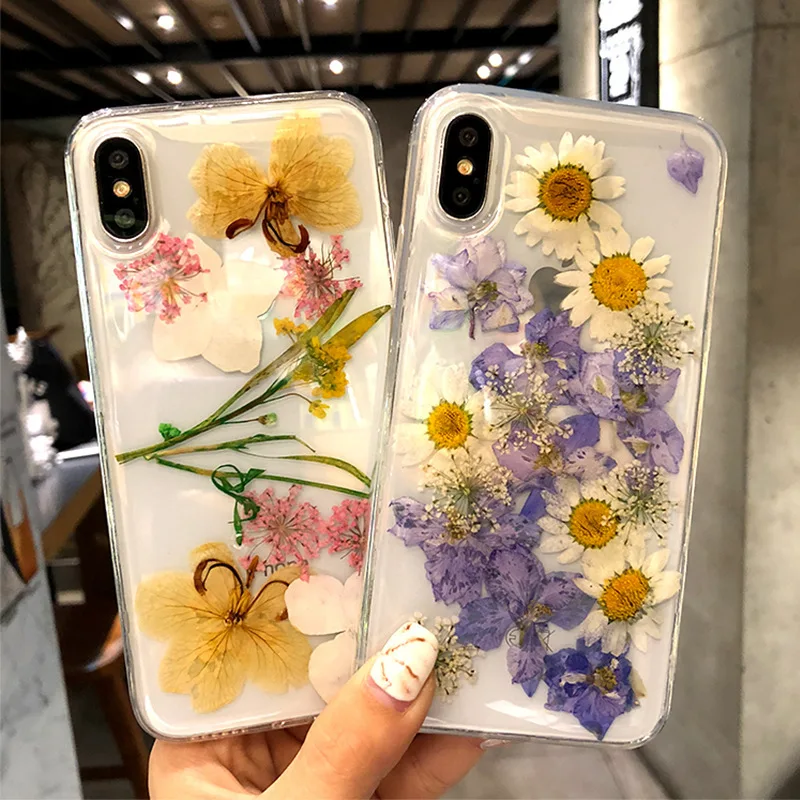 Для iPhone X 8/8 Plus 7 7 Plus 6 6 S 6 S Plus настоящие засушенные Чехлы ручной работы с цветами чехол задняя оболочка Бампер Защитный ковер
