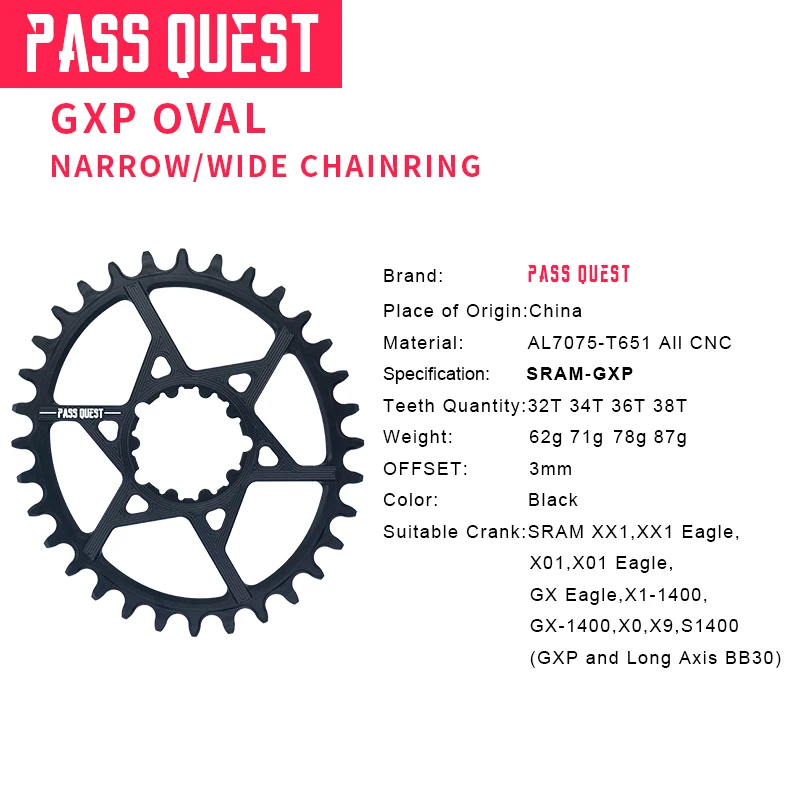 Pass Quest SRAM gx xx1 eagle GXP MTB овальная узкая широкая Цепь 32 T 38 велосипедная цепь/цепное