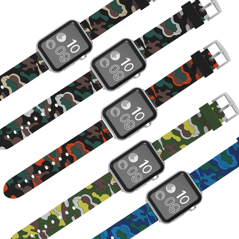 Камуфляжный силиконовый ремешок для apple watch 42 мм 38 сменный Браслет Series 1/2/3
