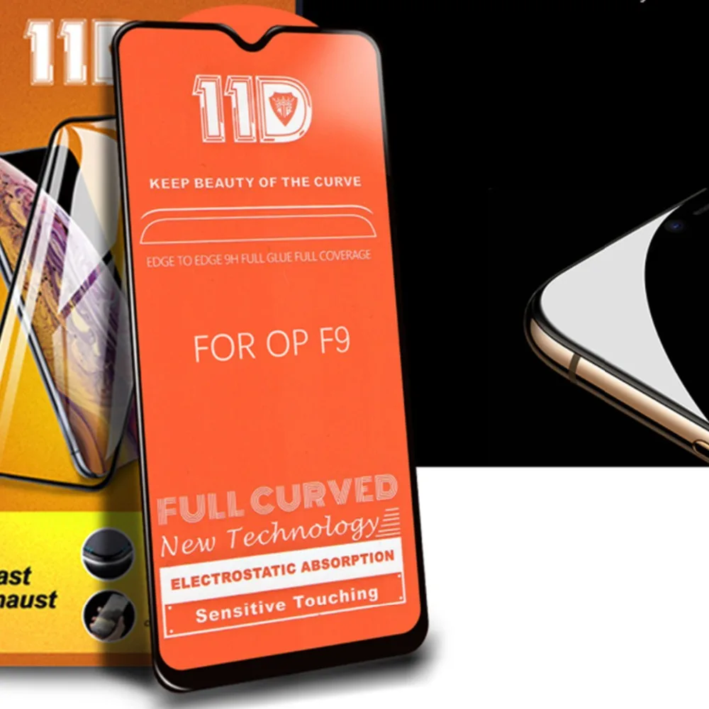 11D Премиум полное клеевое Защитное стекло для OPPO F9 F5 F1 A7 A5 A3S Realme 1 2 защита экрана R15