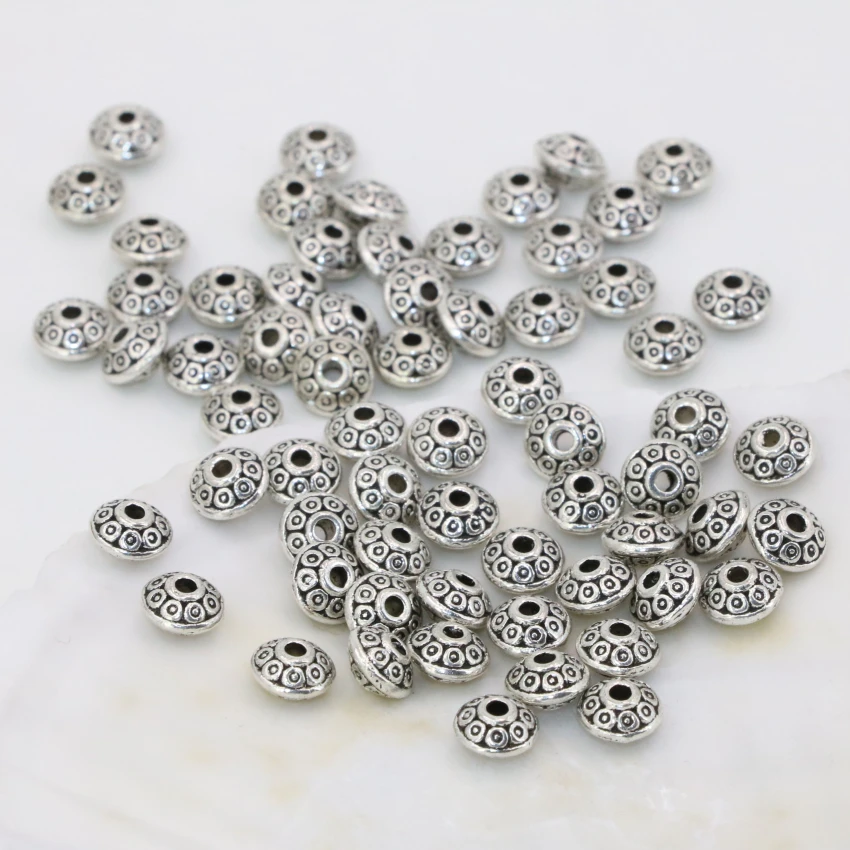 Модные тибетские Серебристые спейсеры аксессуары бусины 4*7 мм 20 шт. круглая форма