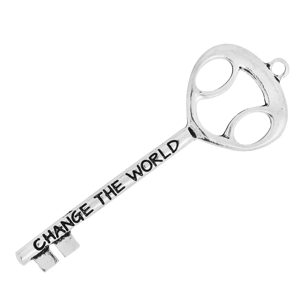 

Antique Silver Vintage Skeleton Keys Pendants, Alloy Change The World Steampunk Charms For Necklace