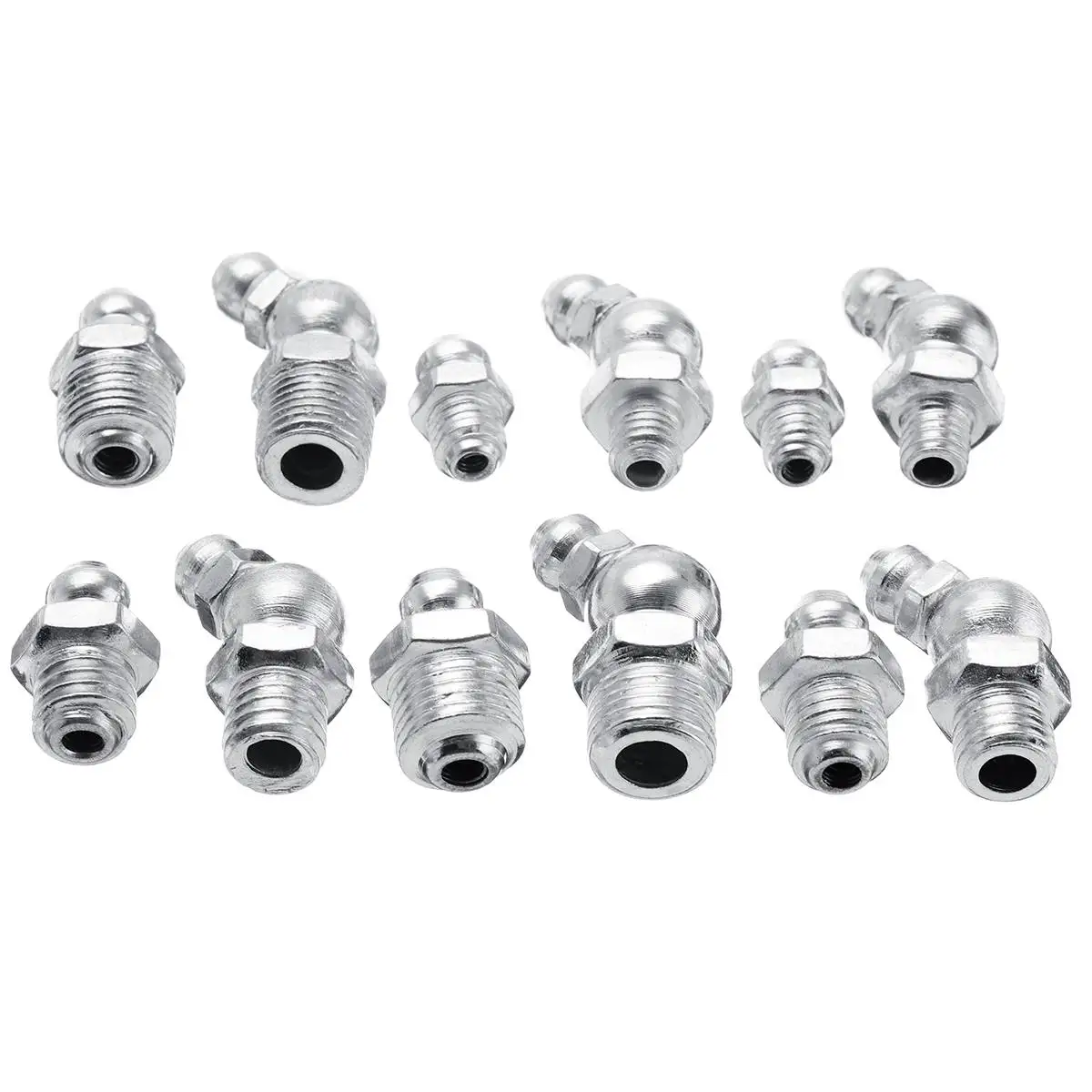 130 шт смазочные ниппели метрические Imperial M6/M8/M10 BSP UNF 45 ° 90 ° 180 ° металлические оцинкованные ассорти в коробке смазочных ниппелей