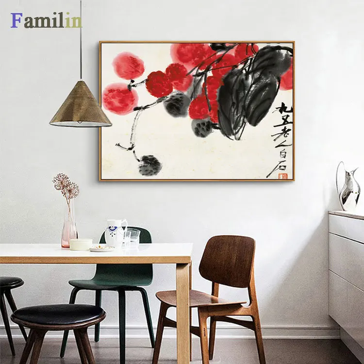 1 панель Qi baishi китайское искусство водяная Лилия и рыба холст картина печать