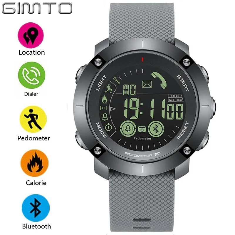 Спортивные мужские Смарт-часы GIMTO светодиодные ударопрочные водонепроницаемые