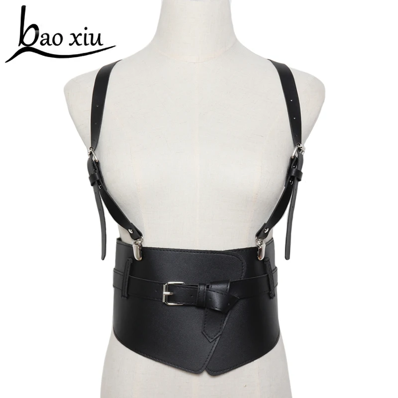 New Women's Pu Leather wide Corset Belts Sling Crop Top metal Pin Buckle Bust Tank Harness Belts Ladies strap Cummerbunds