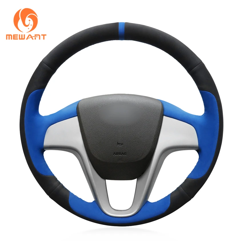 MEWANT синий черный замшевый чехол рулевого колеса автомобиля для hyundai Solaris(RU) 2010- Verna 2010- i20 2009