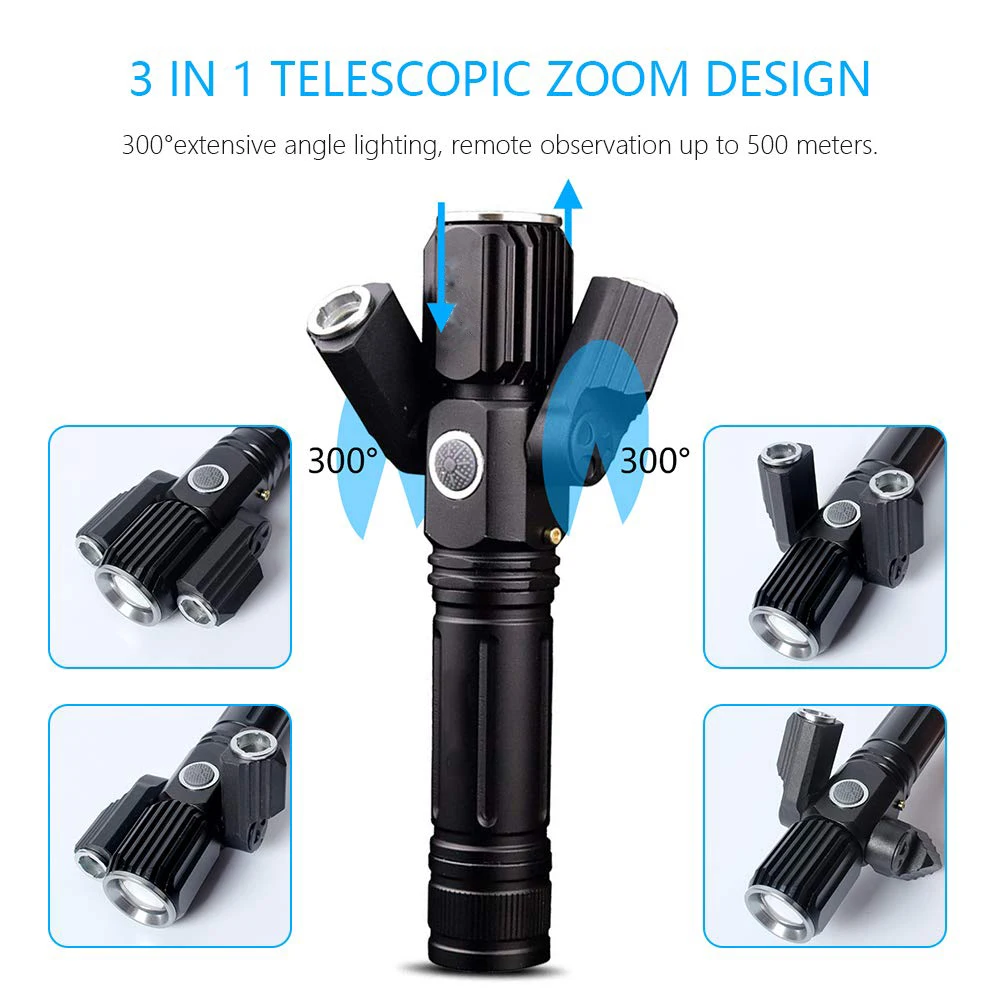 3 светодиодных фонаря 1 * T6 + 2 XPE масштабируемые 4 режима освещения вспышка питание