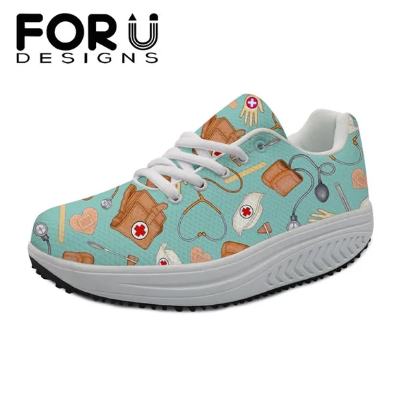 FORUDESIGNS/Женская обувь для медсестры с сетчатым верхом; весенние женские туфли на плоской платформе, визуально увеличивающие рост, с 3D принтом - Цвет: H9324AS