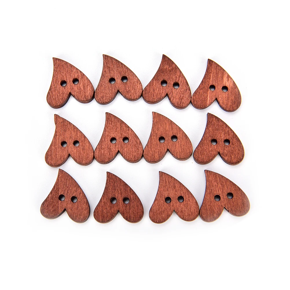 100 шт./лот деревянные пуговицы в форме сердца с 2 отверстиями товары для