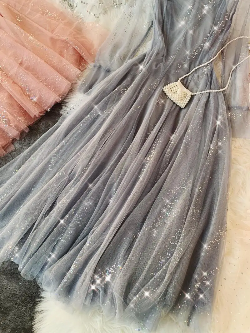 Женское платье с блестками длинное Сетчатое из двух предметов 2019|Спортивные