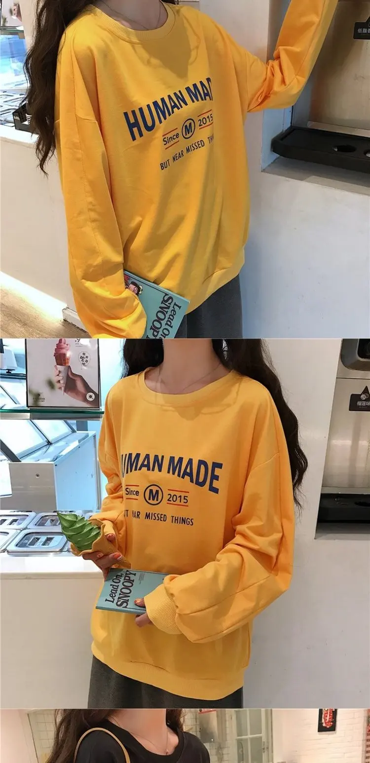 Осенняя Толстовка Femme корейский стиль Ulzzang Harajuku тонкие свободные толстовки женские повседневные Пуловеры с длинными рукавами толстовки Топы