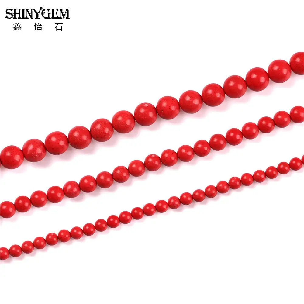 ShinyGem 6/8/12mm Dyed Red Turquoises Round Beads Real Natural Stone For Handmade Jewelry Making DIY Beading Accessories | Украшения и