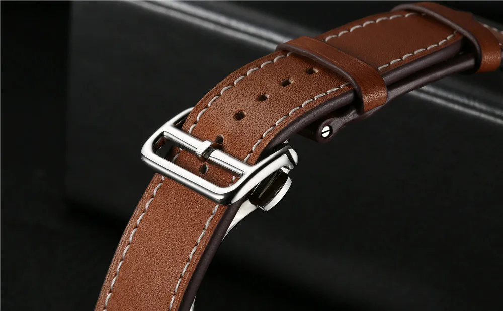 Deployment Buckle Single Tour Strap For Apple Watch Band iWatch Series 1 2 Belt Hermes Genuine Leather | Наручные часы