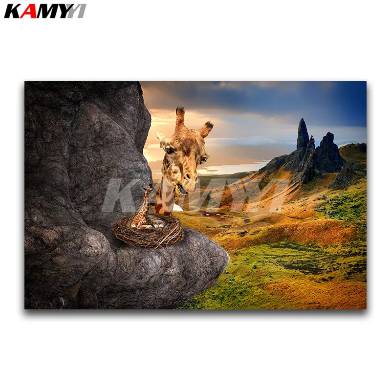 

Full Square Diamond embroidery Cross stitch family Full Round Diamond painting animal DIY 3D Diamond mosaic giraffe