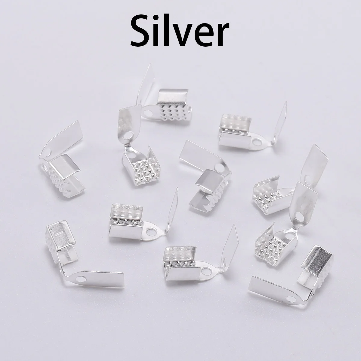 Silver 100 шт., 4, 5, 6 мм, металлический зажим для веревки, обжимной загиб, заглушка для шнура, кожаный зажим, коннектор для самостоятельного изготовления ювелирных изделий, принадлежности - Цвет: Silver