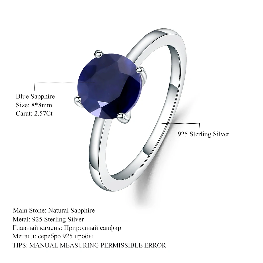 

GEM'S BALLET 2.57Ct Round Natural Blue Sapphire Engagement Rings 925 Sterling Silver Secret Halo Ring For Women Wedding
